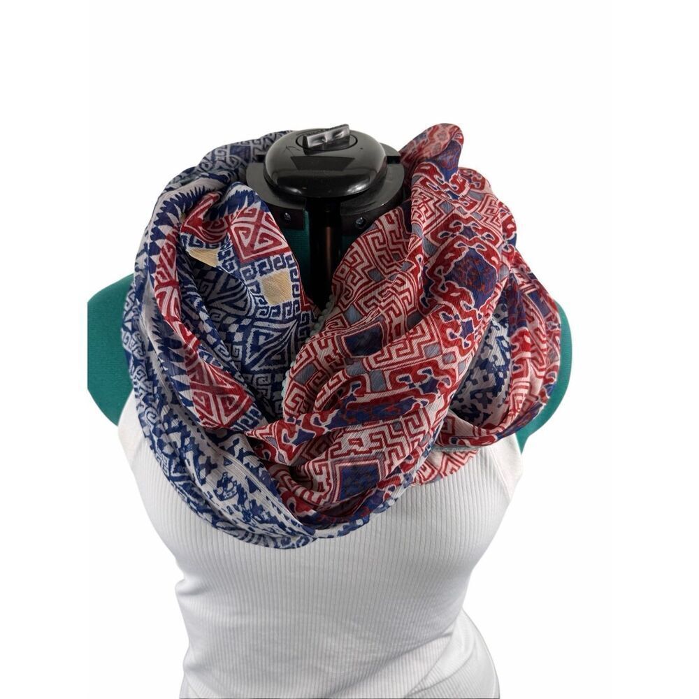 Aztec print in red and blue infinity scarf